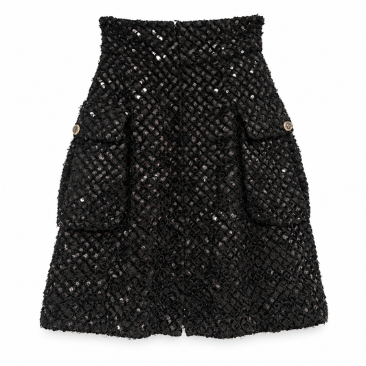 CHANEL - SKIRT MIDI BLACK EMBROIDERED SEQUIN SIZE 36 FR