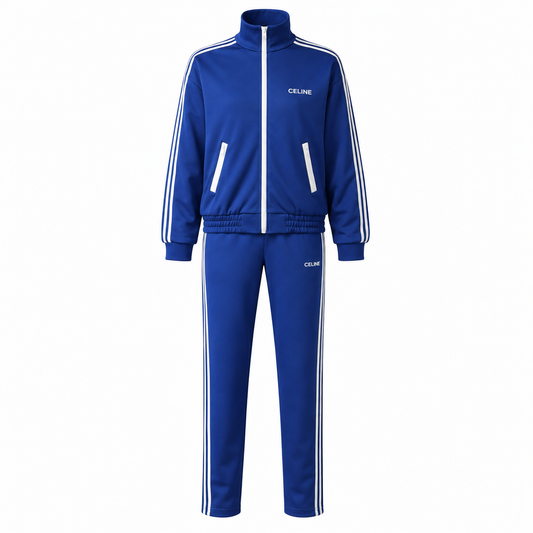 CÉLINE - SET TRACK JACKET & JOGGER ELECTRIC BLUE WITH WHITE STRIPES SIZE S