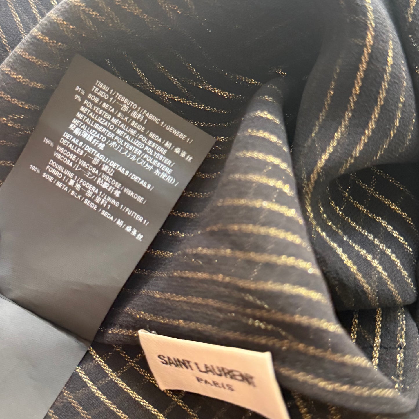 SAINT LAURENT - SHIRT STRIPED SILK BLACK AND GOLD SIZE 36 FR