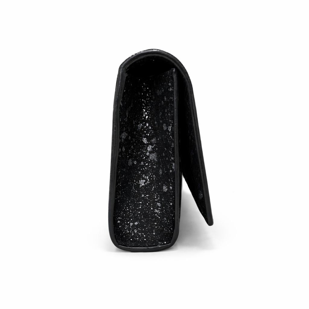 SAINT LAURENT - POUCH KATE MONOGRAM BLACK WITH SILVER SPLATTER EFFECT