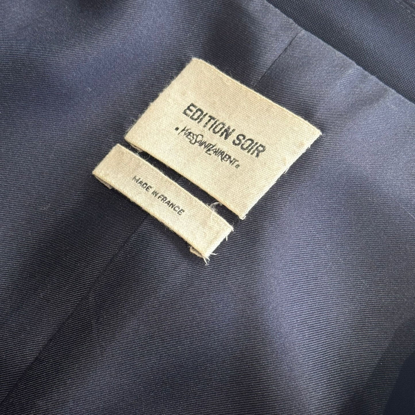 SAINT LAURENT - SUIT JACKET AND TROUSERS BLUE WITH SATIN LAPELS SIZE 40 FR