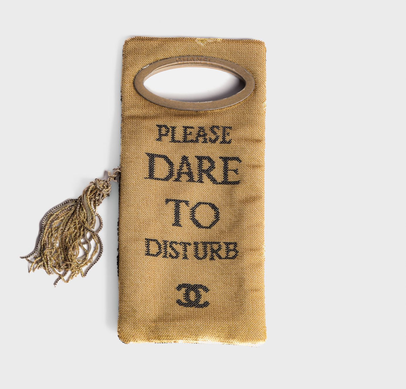 CHANEL - BAG MINAUDIÈRE “PLEASE DO NOT DISTURB” SEQUIN BLACK & GOLD
