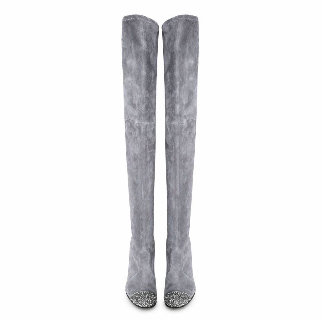 CASADEI - HIGH BOOTS GREY SUEDE WITH SILVER STUDDED TOE SIZE 35 EU