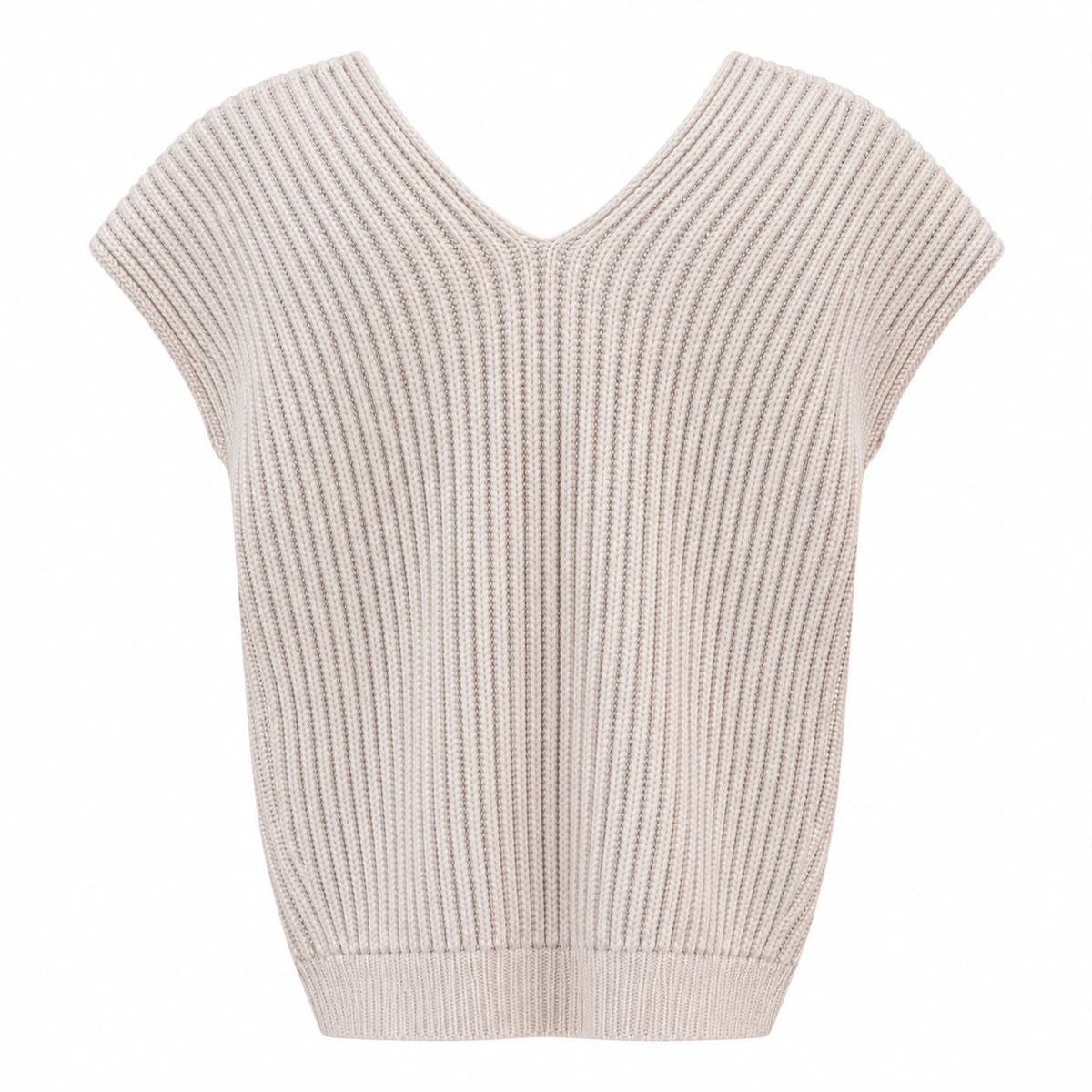 BRUNELLO CUCCINELLI - SWEATER SLEVELESS KNIT RIBBED IVORY CASHMERE SIZE M