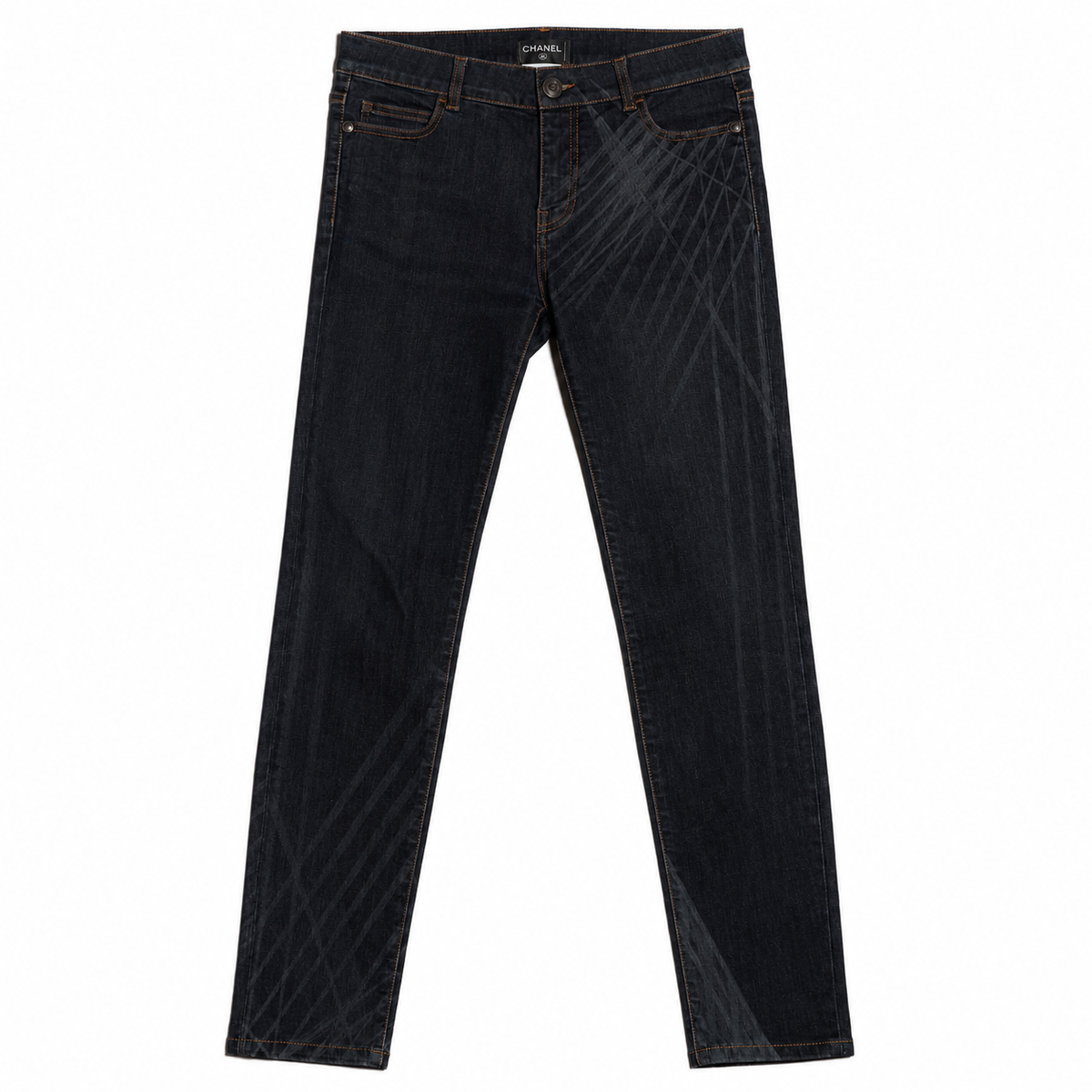 CHANEL - BLACK GRAPHIC JEANS SIZE 38 FR