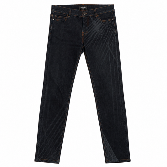 CHANEL - BLACK GRAPHIC JEANS SIZE 38 FR