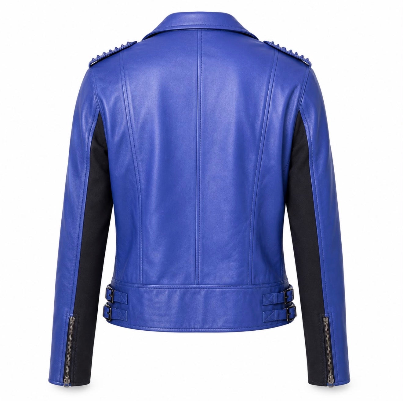 NOUR HAMMOUR - JACKET BIKER STUDDED ELECTRIC BLUE LEATHER SIZE 40 FR