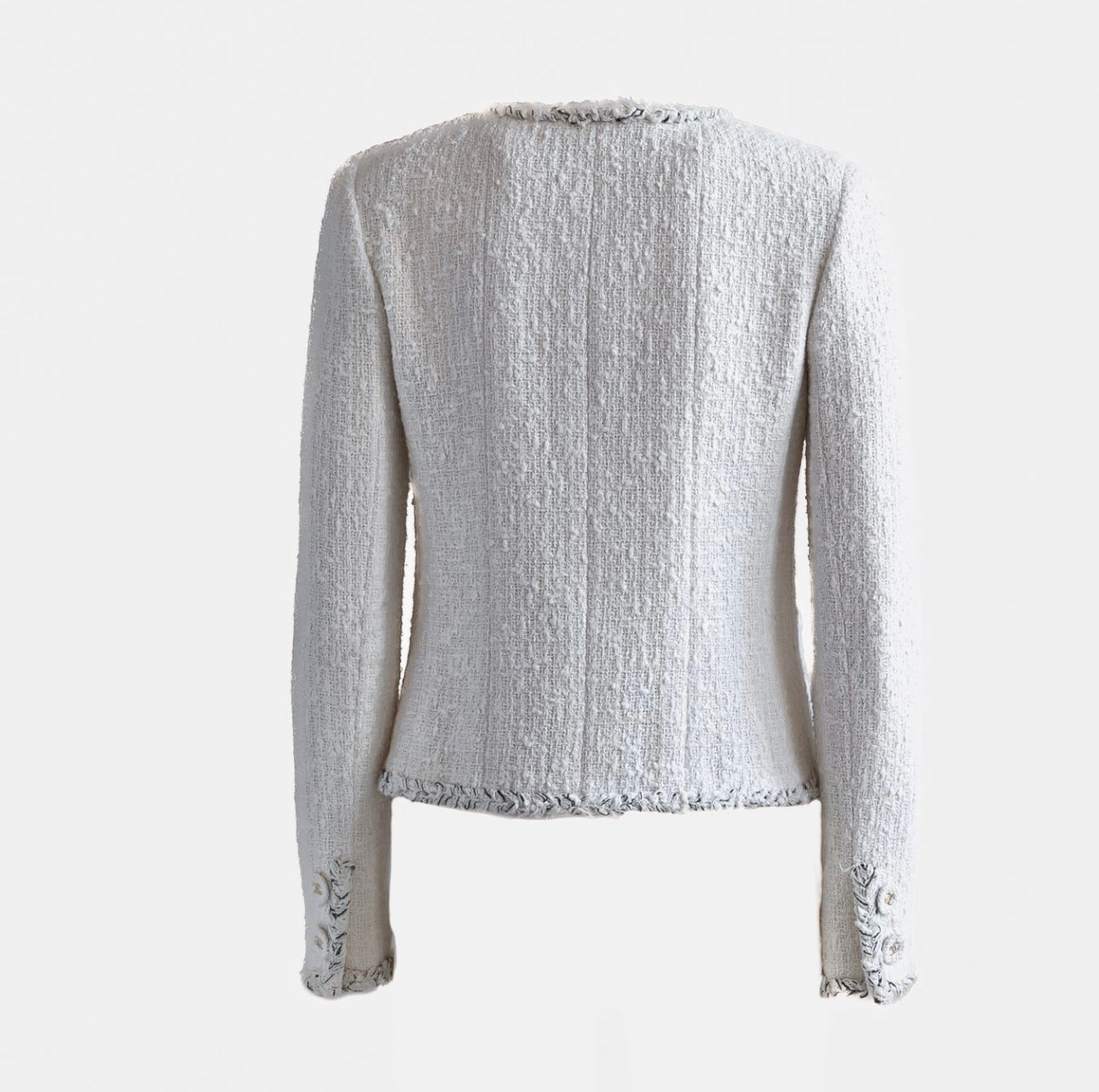 CHANEL - JACKET TWEED WHITE WITH GOLD CC BUTTONS SIZE 36 FR