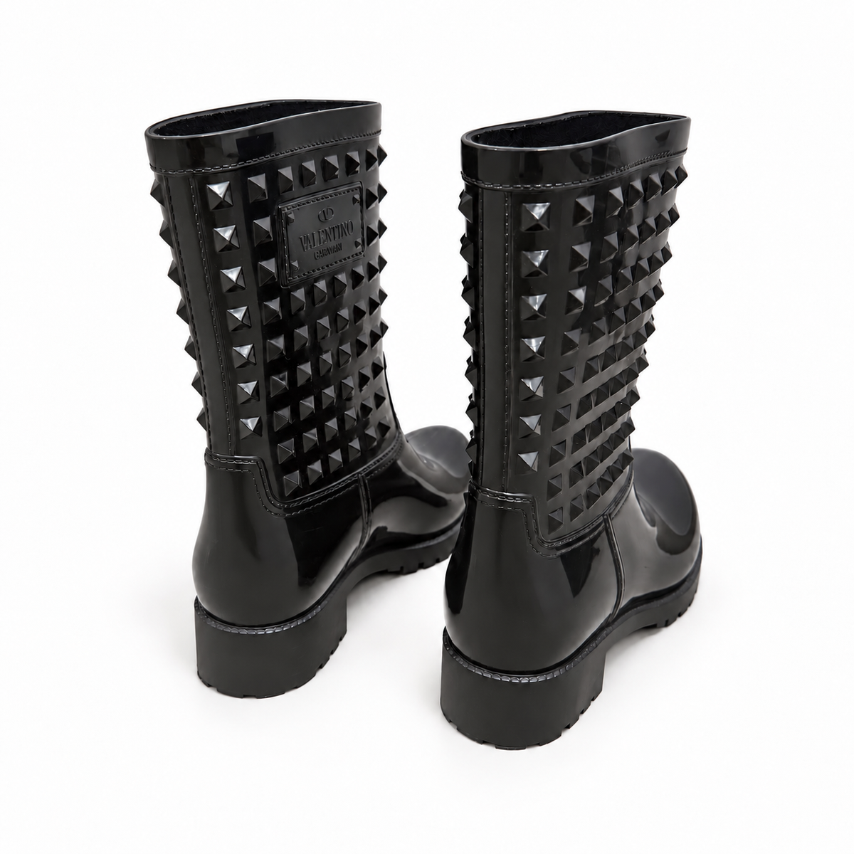 VALENTINO - RAIN BOOTS ROCKSTUD BLACK GLOSSY SIZE 37 EU