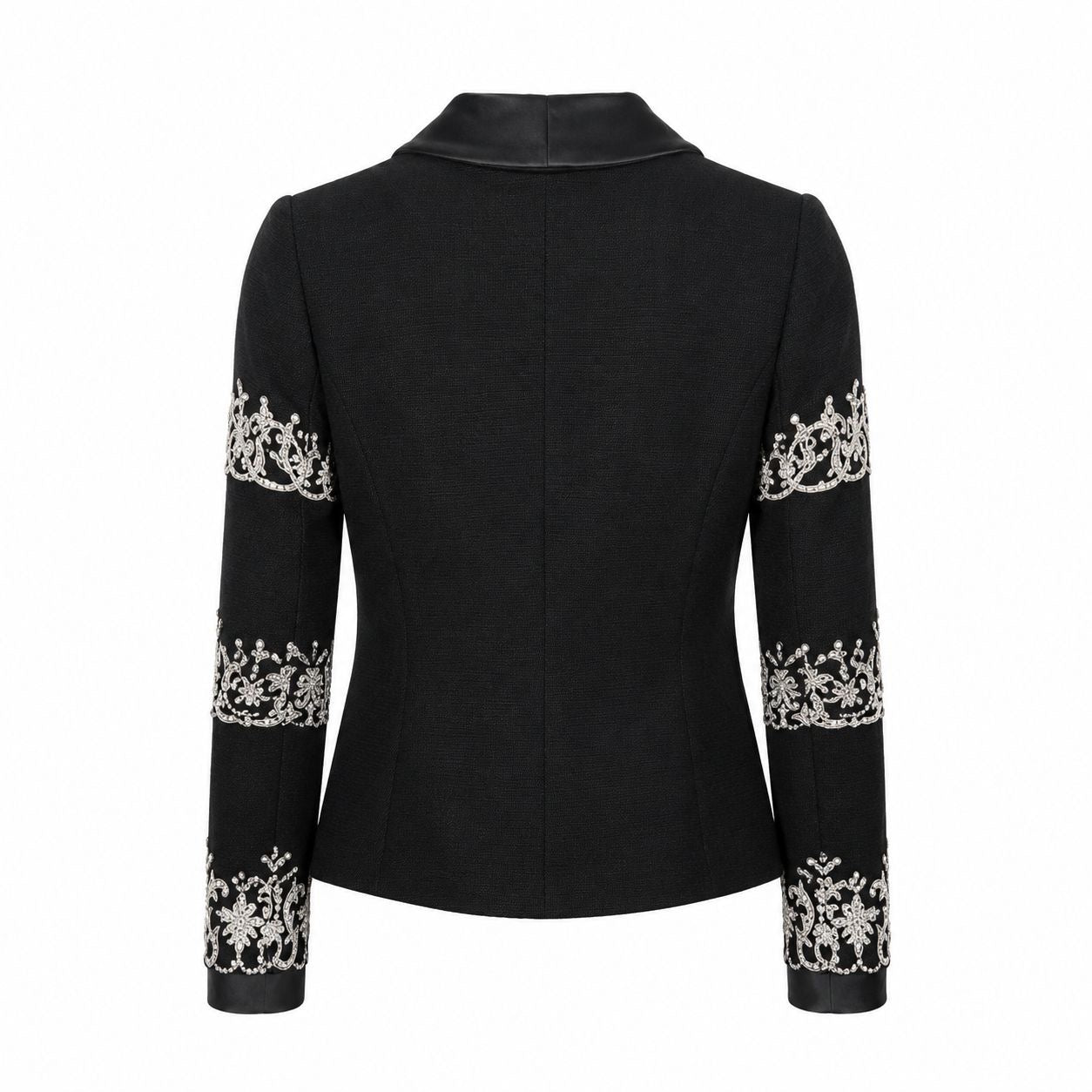 CHANEL - *RARE* JACKET BLACK WITH SILVER EMBROIDERY AND CRYSTALS SIZE 36 FR