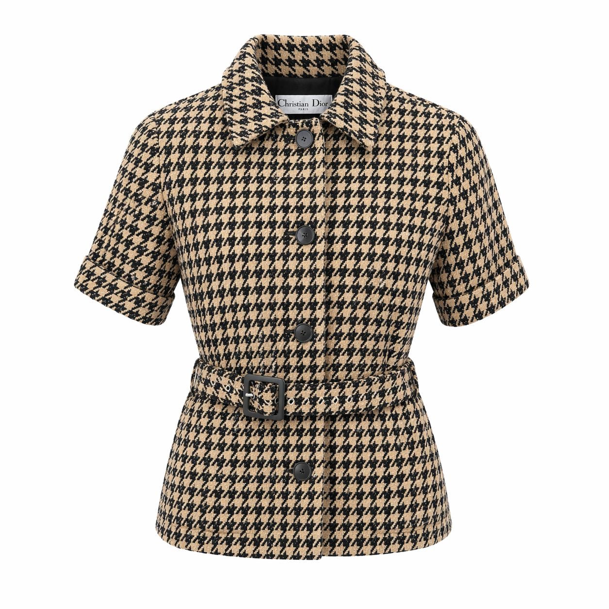 DIOR - SET JACKET AND SKIRT PIED-DE-POULE BROWN AND BLACK SIZE 34 FR
