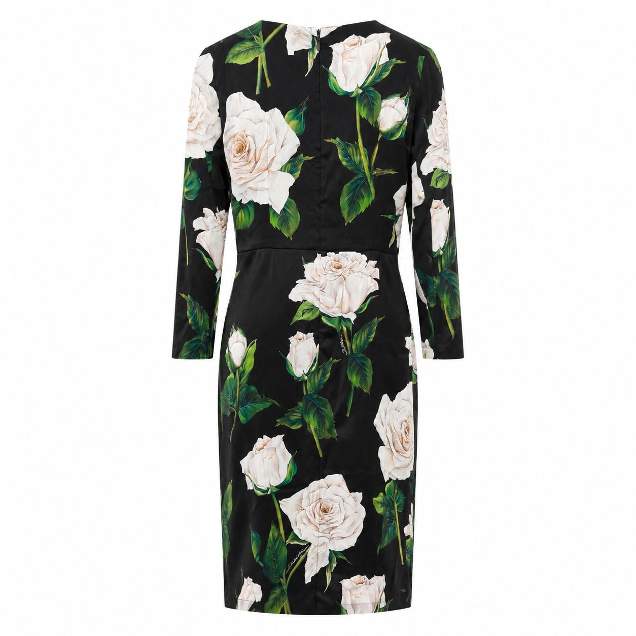 DOLCE & GABBANA - DRESS MIDI BLACK SILK WITH WHITE ROSES SIZE 42 IT