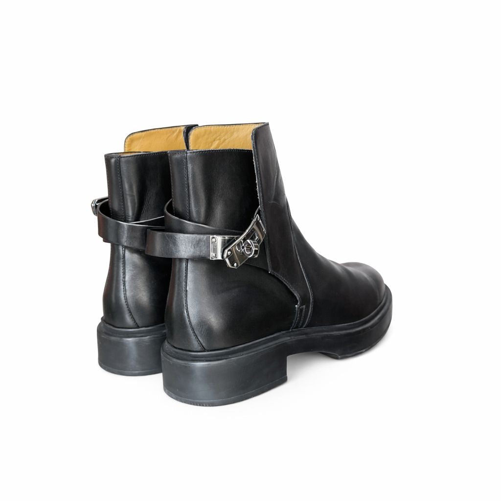 HERMÈS - ANKLE BOOTS BLACK LEATHER SIZE 40 EU