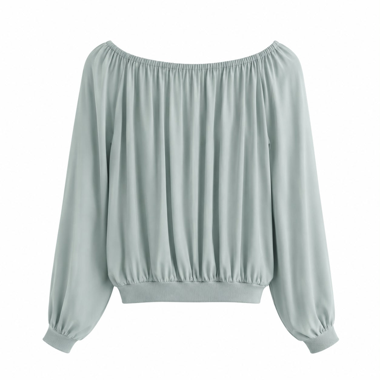 HERMÈS - BLOUSE LONG-SLEEVE LIGHT BLUE SILK WITH FRONT ZIP SIZE 38 FR
