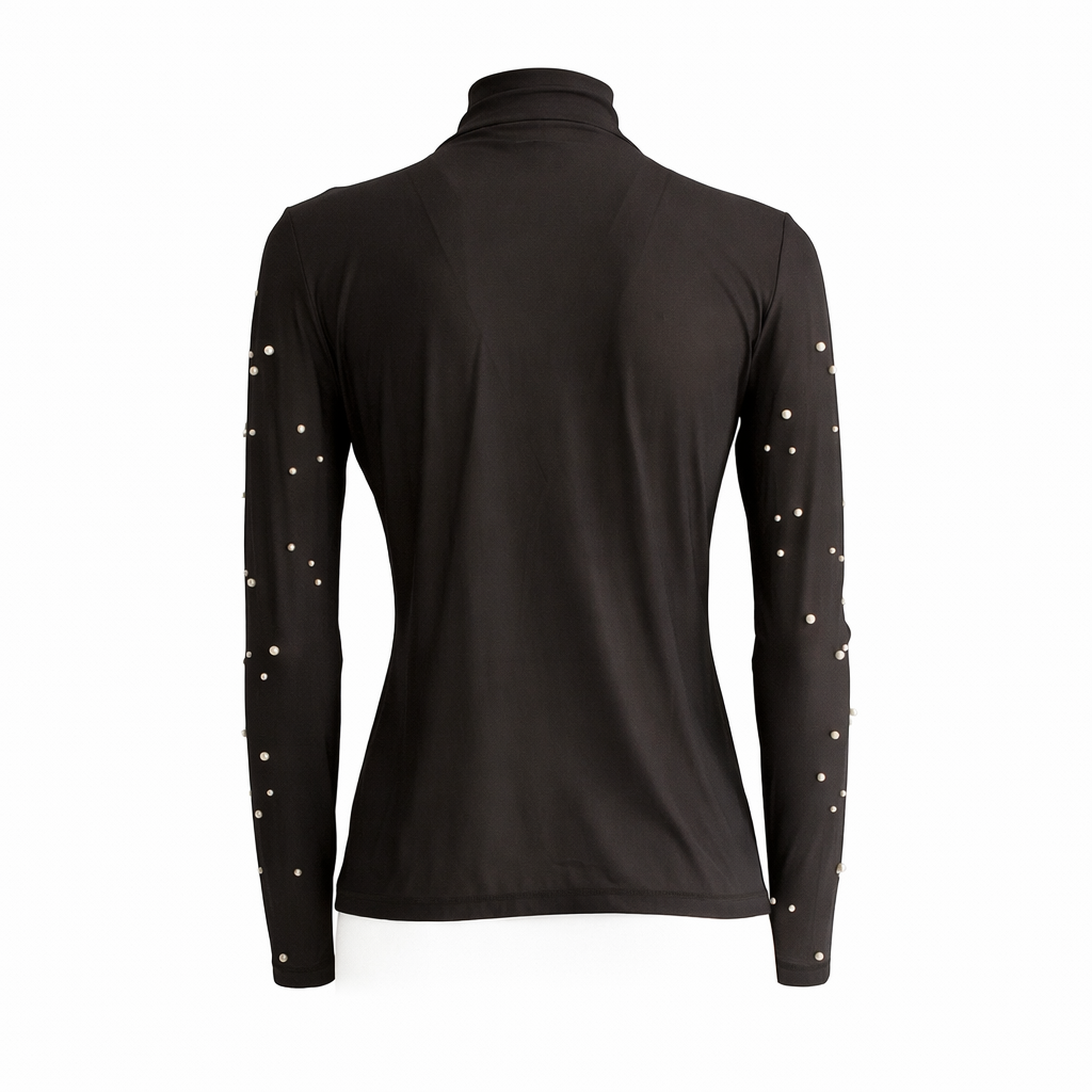 CHANEL - TOP TURLENECK BLACK WITH WHITE PEARLS SIZE 38 FR