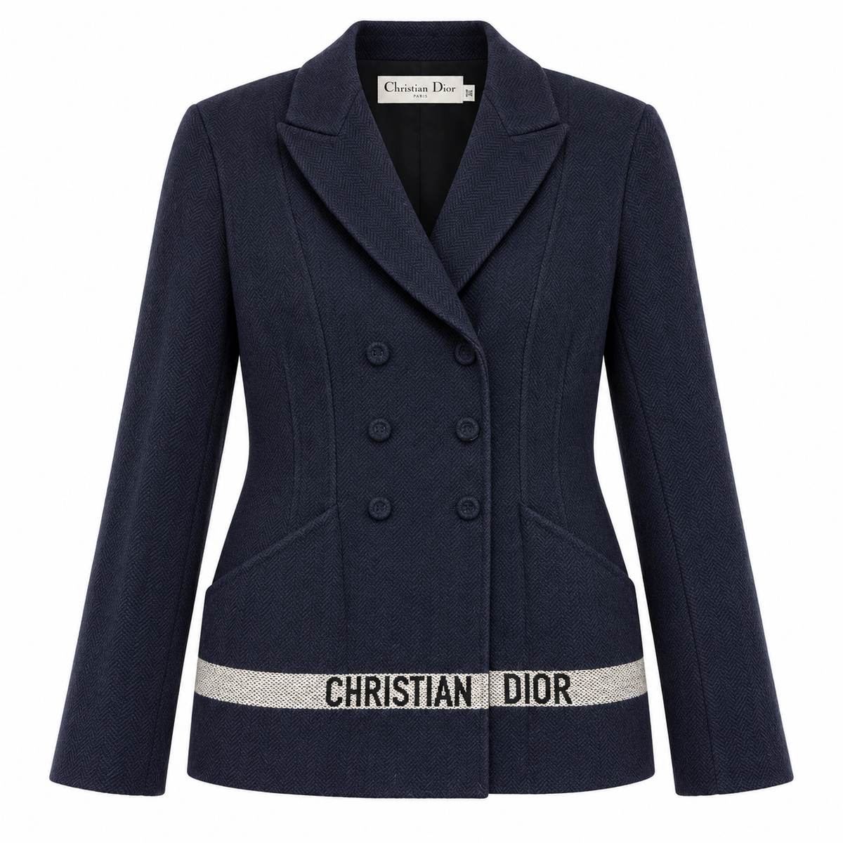 DIOR - BLAZER BAR DOUBLE-BREASTED BLUE HARRINGBONE SIZE 42 FR