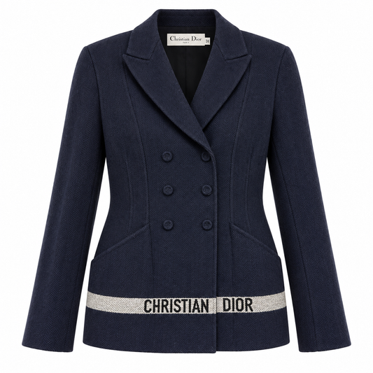 DIOR - BLAZER BAR DOUBLE-BREASTED BLUE HARRINGBONE SIZE 42 FR