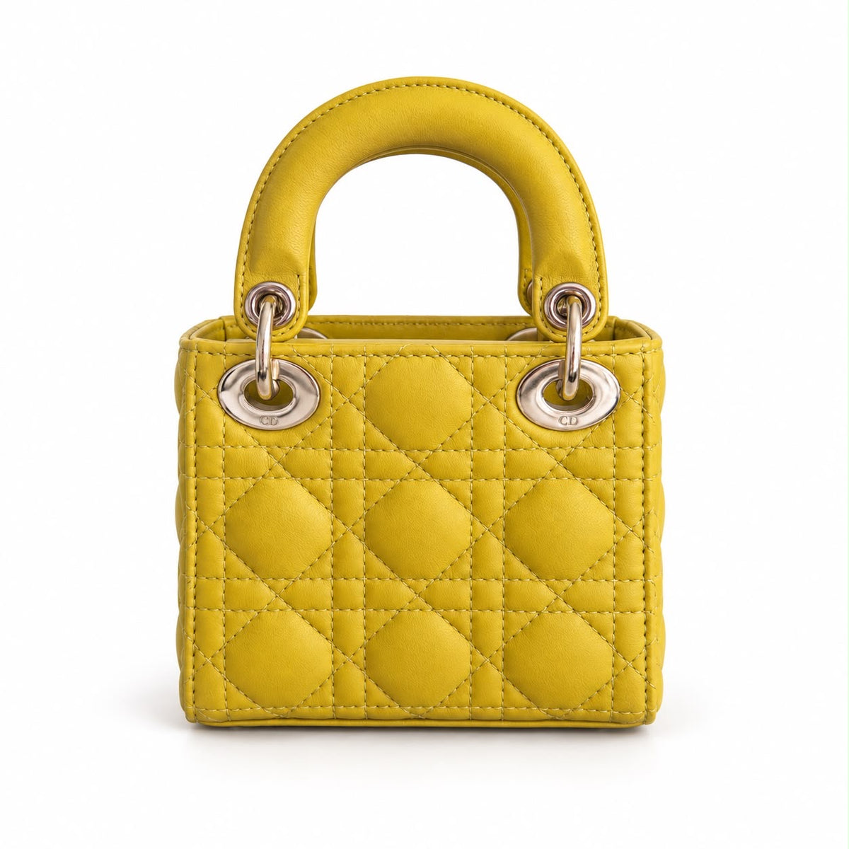 DIOR – *NEVER WORN* BAG LADY DIOR MICRO IN YELLOW CANNAGE LEATHER PALE GOLD HARDWARE