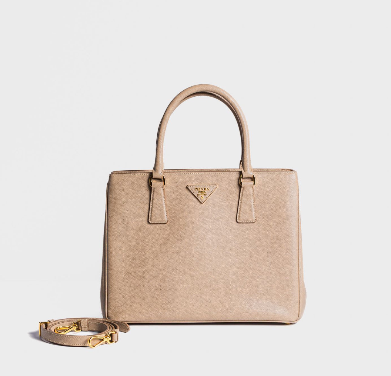PRADA - BAG GALLERIA MEDIUM BEIGE SAFFIANO LEATHER WITH GOLD HARDWARE
