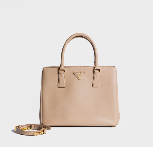 PRADA - BAG GALLERIA MEDIUM BEIGE SAFFIANO LEATHER WITH GOLD HARDWARE