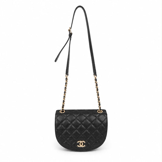 CHANEL - BAG MESSENGER BLACK QUILTED CAVIAR LEATHER GOLD HARDWARE