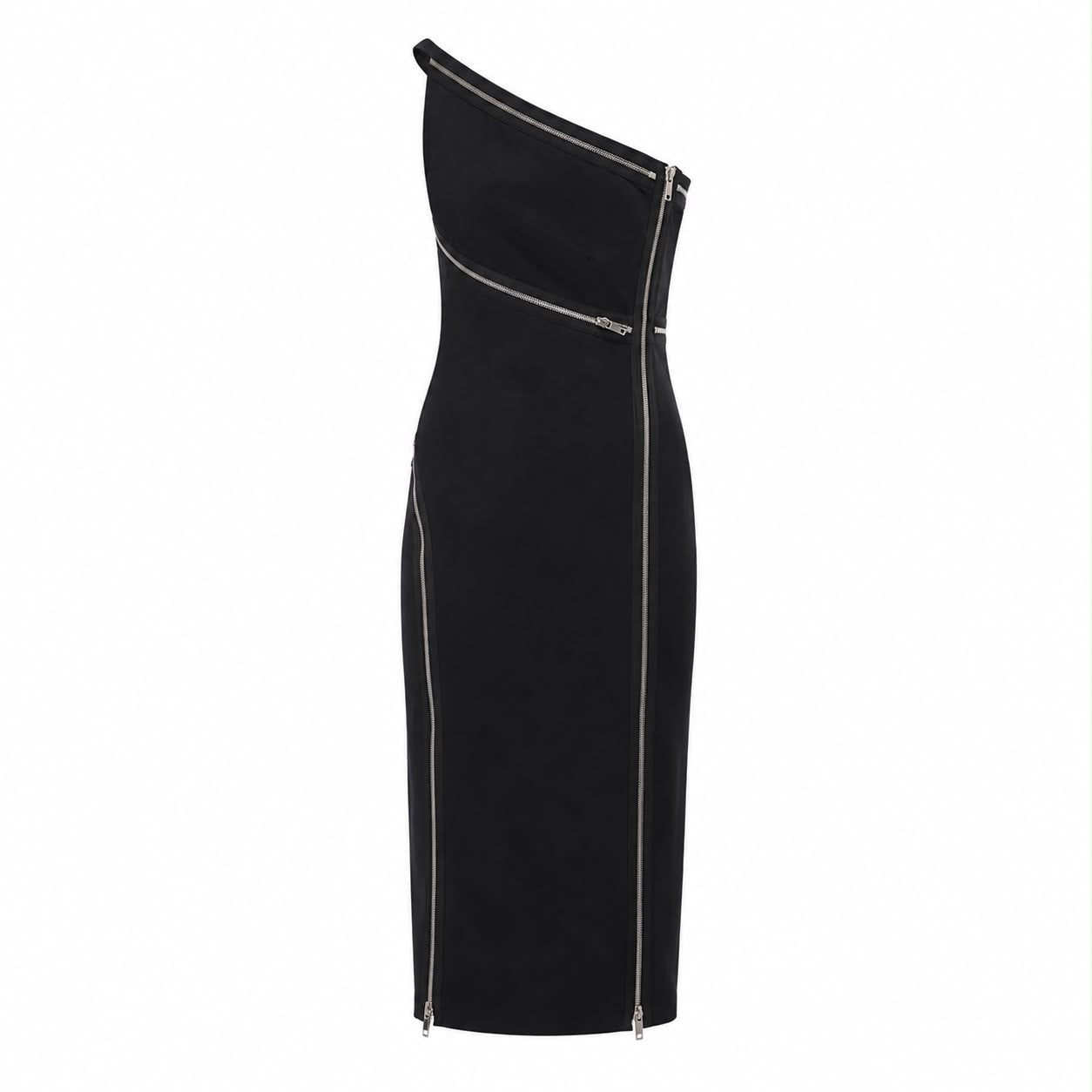 DOLCE & GABBANA - DRESS LONG ONE-SHOULDER STRETCH JERSEY BLACK SIZE 48 IT
