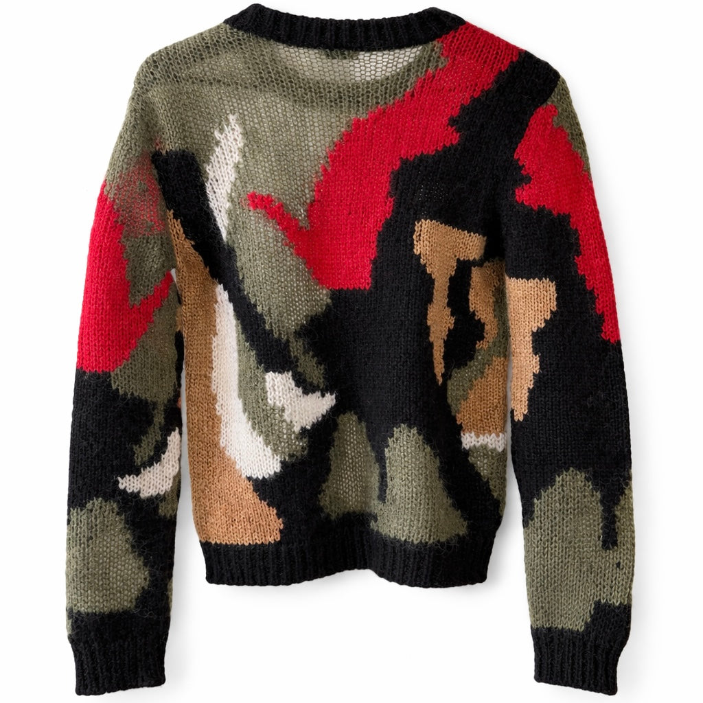 SAINT LAURENT - SWEATER ABSTRACT MULTICOLOR CAMOUFLAGE KNITTED MOHAIR SIZE S