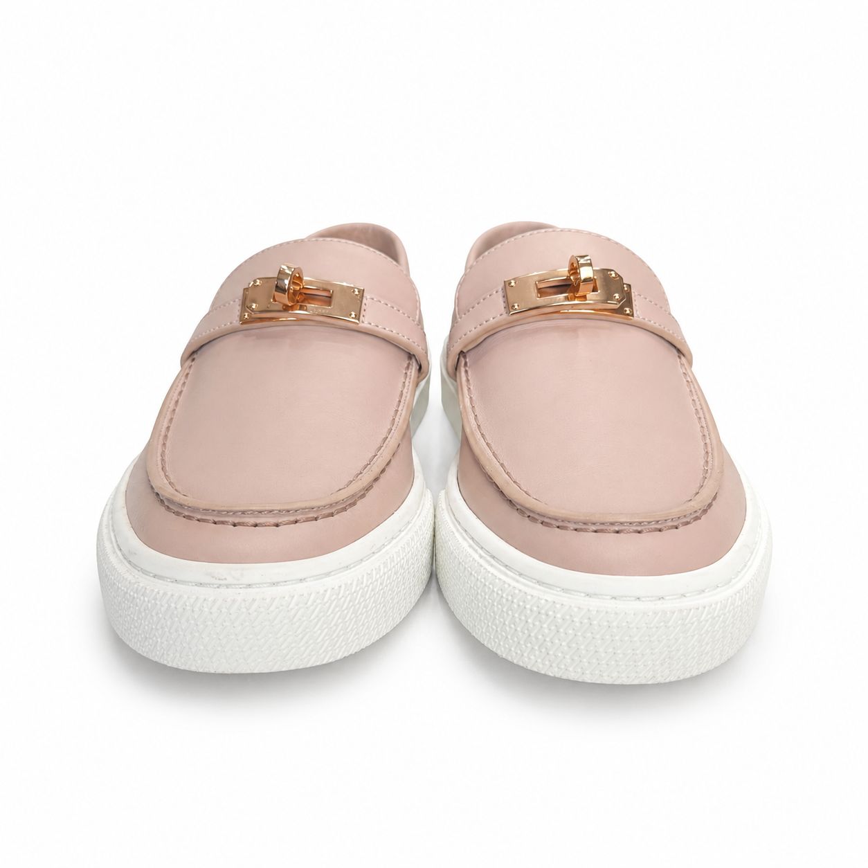 HERMÈS - SNEAKERS GAME SLIP-ON DARK ROSE LEATHER ROSE GOLD HARDWARE SIZE 38,5 EU