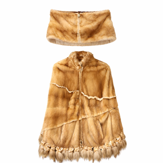 DOLCE & GABBANA - CAPE MINK FUR WITH FOX LIGHT BROWN