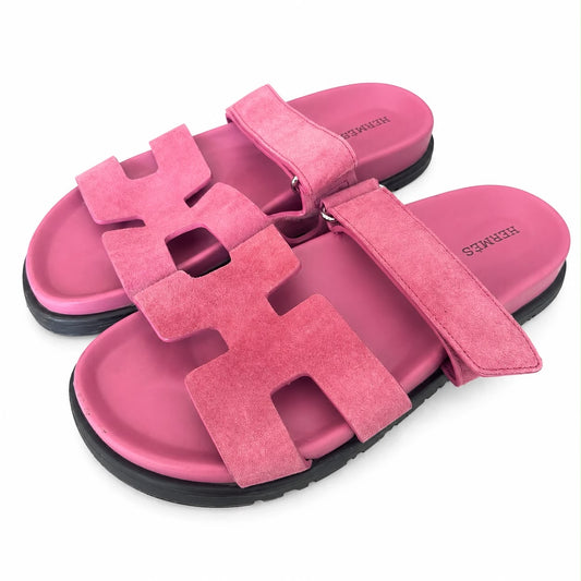 HERMÈS - SANDALS CHYPRES PINK SUEDE LEATHER SIZE 37 EU