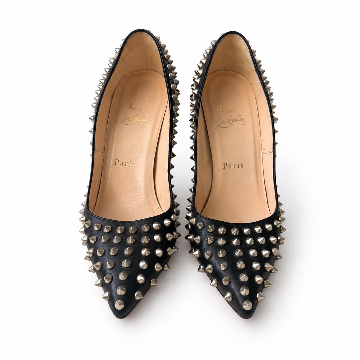 CHRISTIAN LOUBOUTIN – PUMPS PIGALLE SPIKES BLACK LEATHER WITH SILVER-TONE STUDS (SIZE 37 EU)