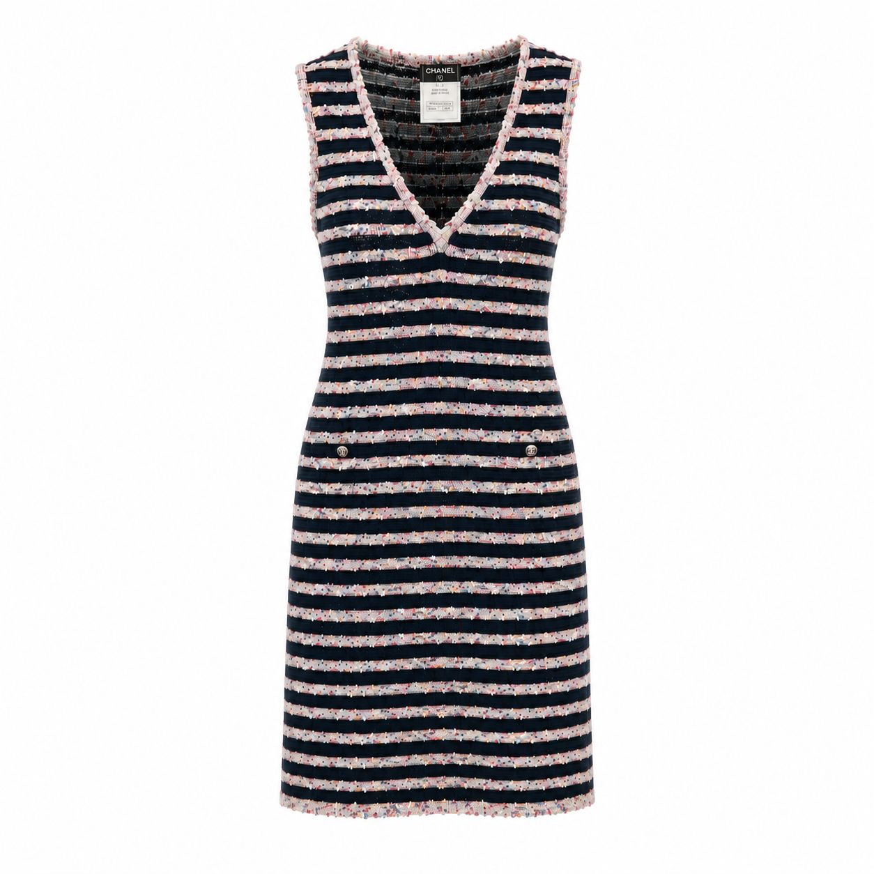 CHANEL - DRESS MIDI TWEED STRIPES MULTICOLOR SIZE 40 FR