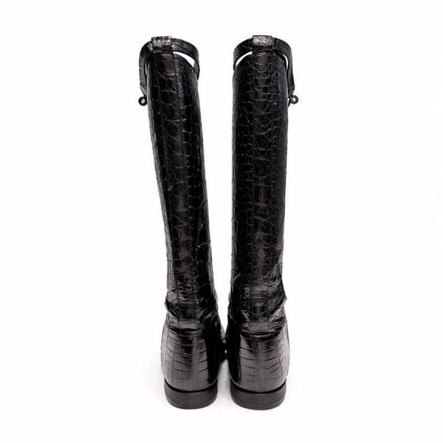 HERMÈS - JUMPING HIGH BOOTS BLACK CROCODILE SIZE 37 EU