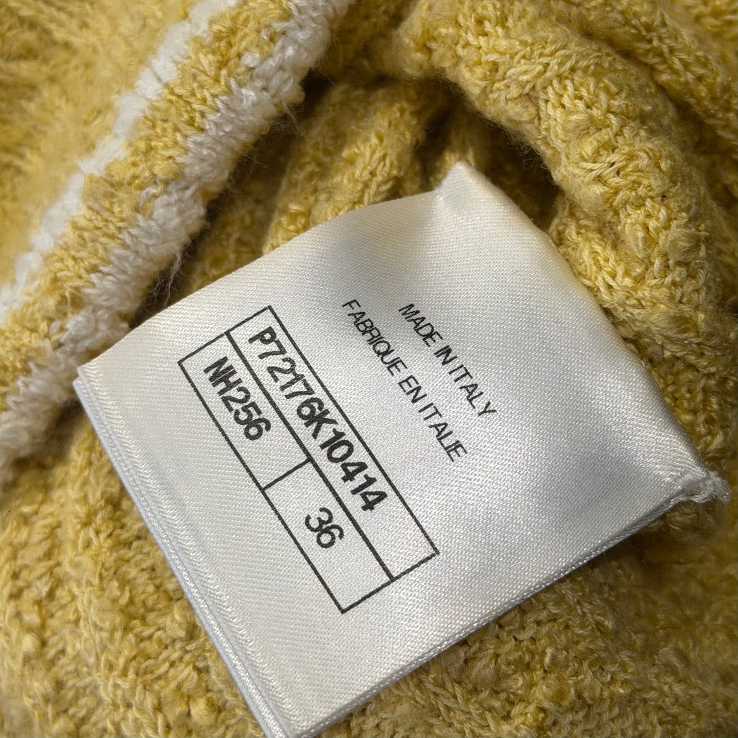 CHANEL - DRESS MIDI BELTED KNIT YELLOW & WHITE SIZE 36 FR