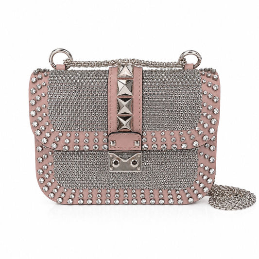 VALENTINO - BAG ROCKSTUD PINK LEATHER SILVER HARDWARE