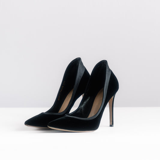 GIANVITO ROSSI - PUMPS TUXEDO SATIN-TRIMMED BLACK VELVET SIZE 39,5