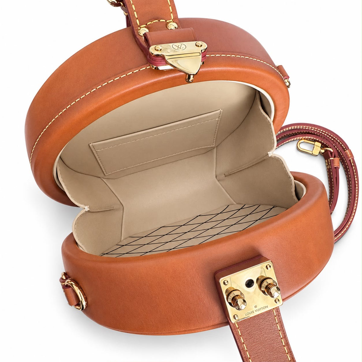 LOUIS VUITTON - BAG CATOGRAM ROUND HATBOX IN COGNAC BROWN LEATHER WITH CAT & DOG PRINT