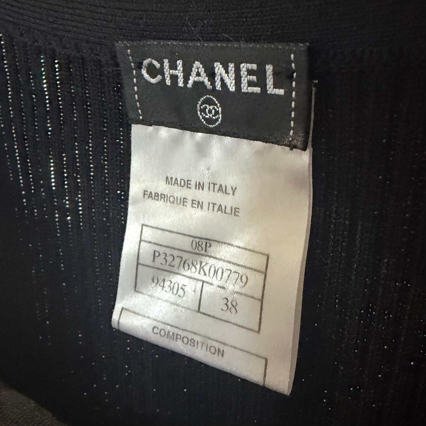CHANEL - DRESS MIDI BLACK OFF-SHOULDER BOW DETAIL SIZE 38 FR
