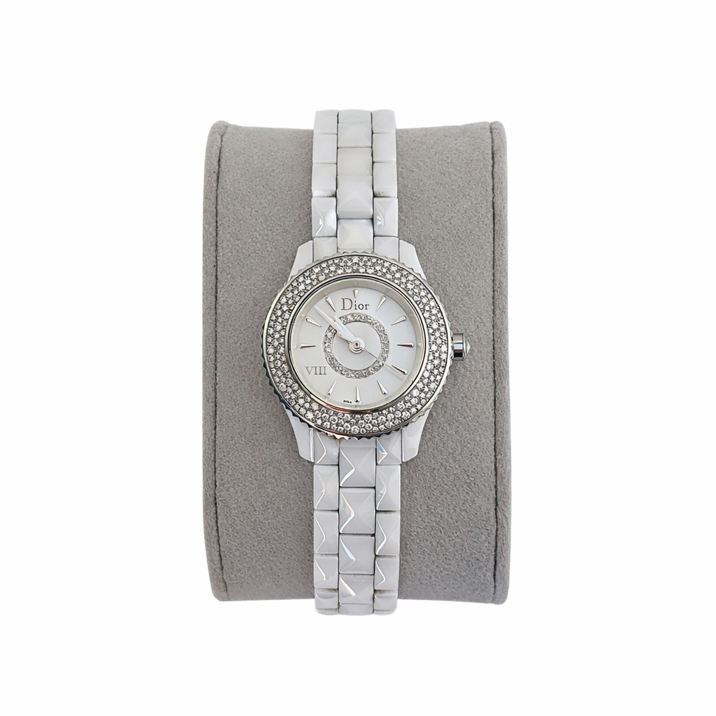 DIOR - WATCH DIOR VIII 28MM WHITE CERAMIC AND DIAMONDS