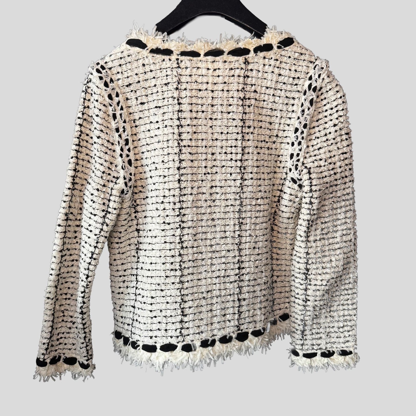 CHANEL - JACKET BLACK & WHITE TWEED SEQUINS SIZE 36 FR