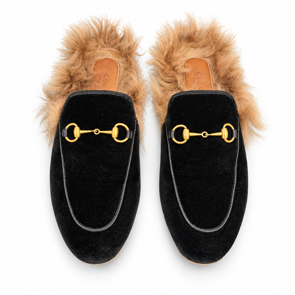 GUCCI - LOAFER PRINCETOWN BLACK VELVET FUR-LINED SIZE 38 EU