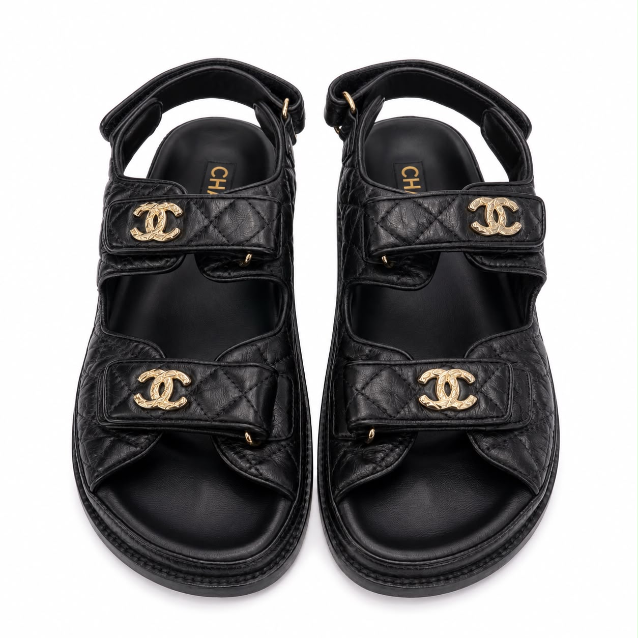 CHANEL - SANDALS DAD BLACK LEATHER GOLD HARDWARE SIZE 40 C