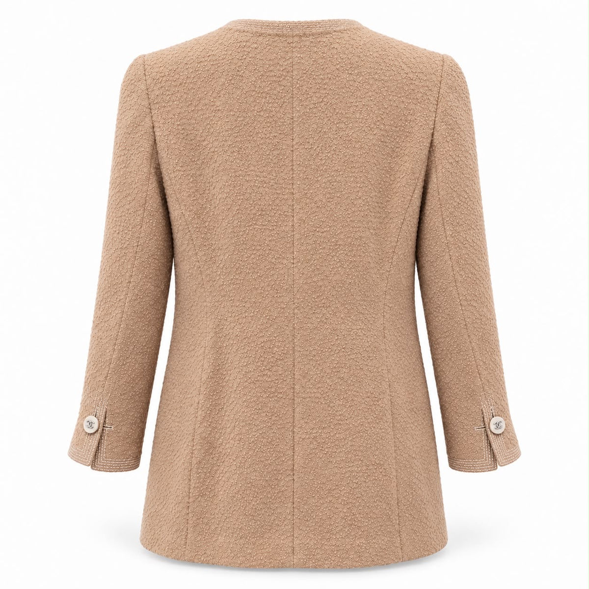 CHANEL – SKIRT SUIT IN BEIGE WOOL BOUCLÉ VINTAGE SPRING 1996 – FR 40 / IT 44