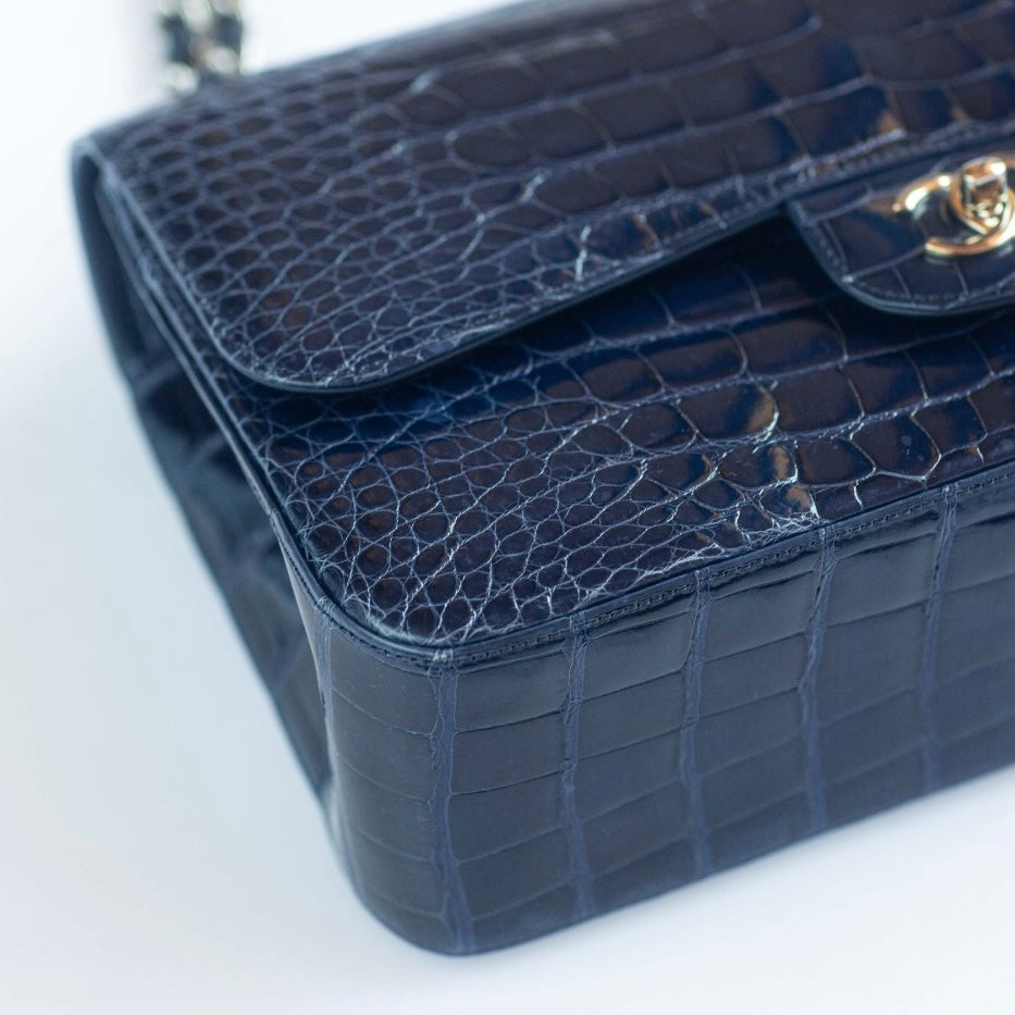 CHANEL - TIMELESS BAG IN SHINY BLUE ALLIGATOR WITH SILVER HARDWARE