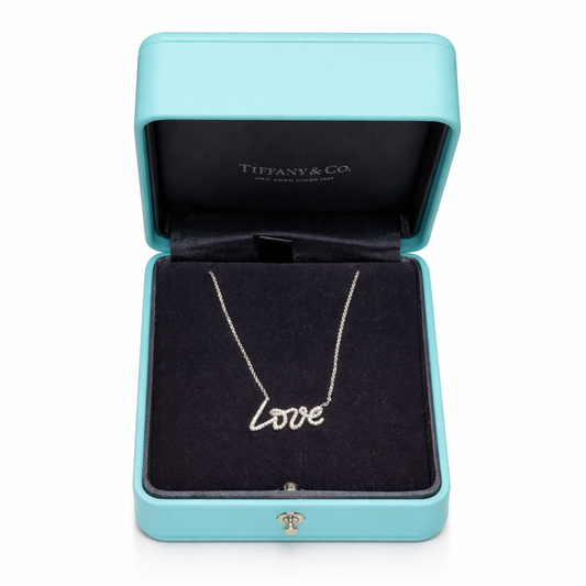 TIFFANY & CO - *NEVER USED* PENDANT NECKLACE PALOMA’S GRAFFITI “LOVE” DIAMOND 18K WHITE GOLD