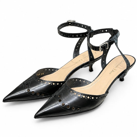 DIOR - *NEW* SLINGBACK PUMPS BLACK LEATHER EYELET-TRIM SIZE 37 EU