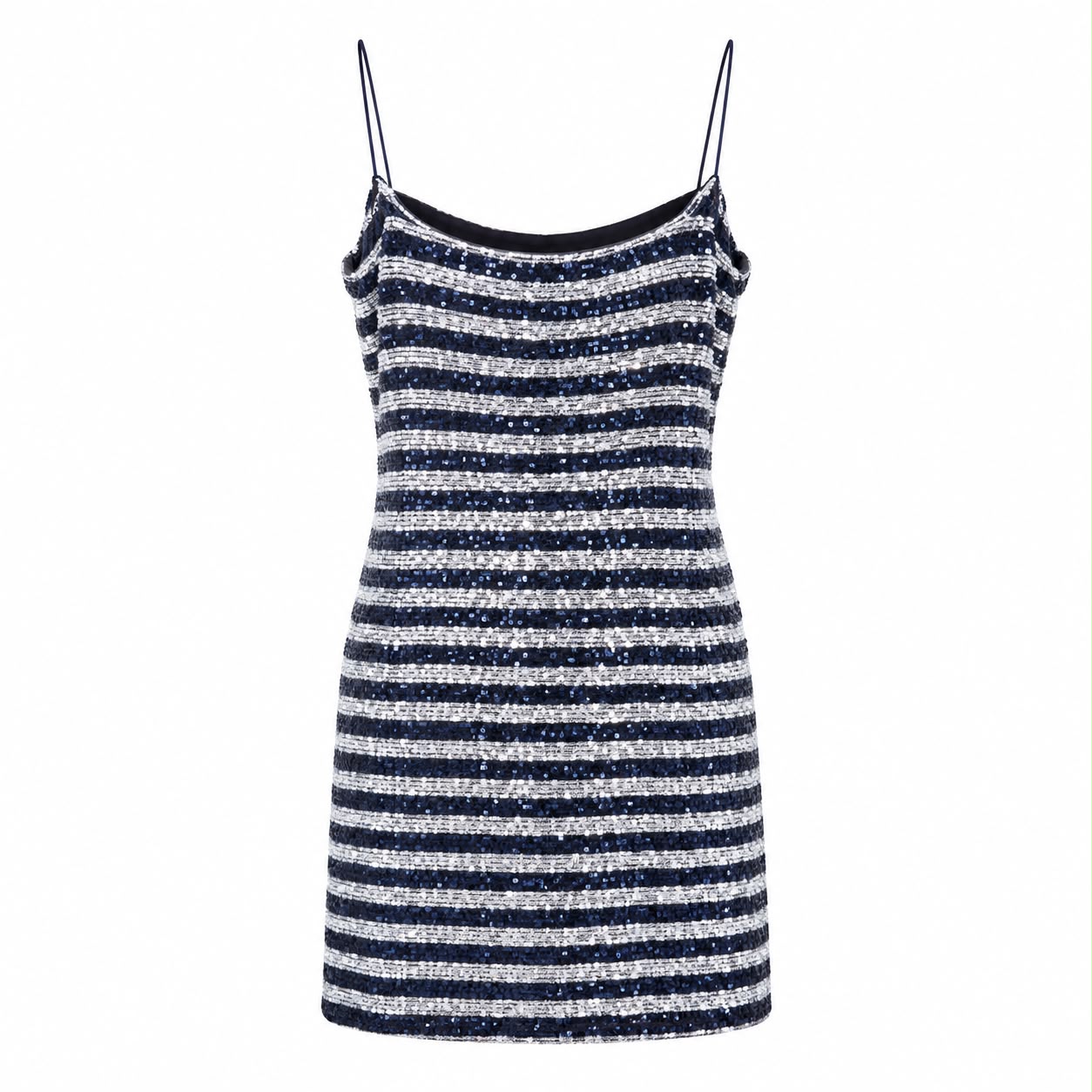 BALMAIN - DRESS MINI SEQUIN STRIPED SILVER & NAVY SIZE 44 FR