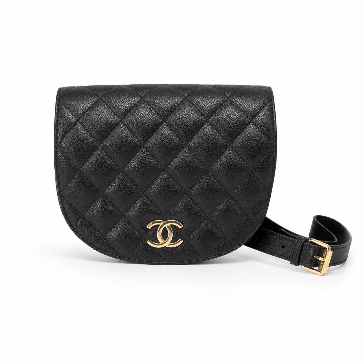 CHANEL - BAG MESSENGER BLACK QUILTED CAVIAR LEATHER GOLD HARDWARE