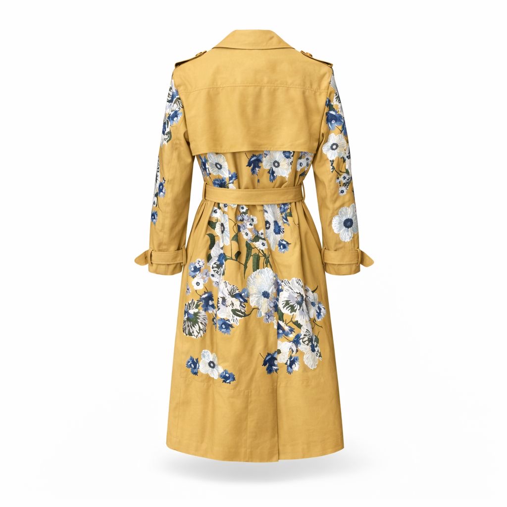 ERDEM - SET TRENCH & TROUSERS CAMEL EMBROIDERED SIZE 42 FR