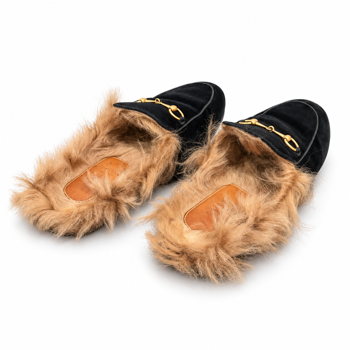 GUCCI - LOAFER PRINCETOWN BLACK VELVET FUR-LINED SIZE 38 EU
